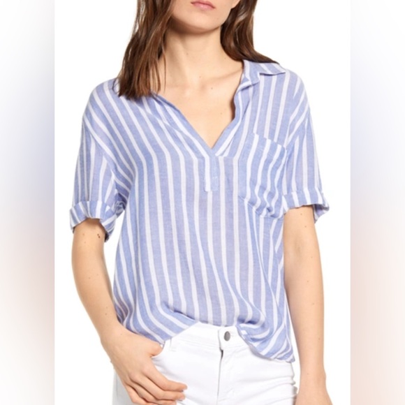 Rails Savannah Juneau Stripe Linen Blend  Blouse Sz Med - Picture 1 of 9